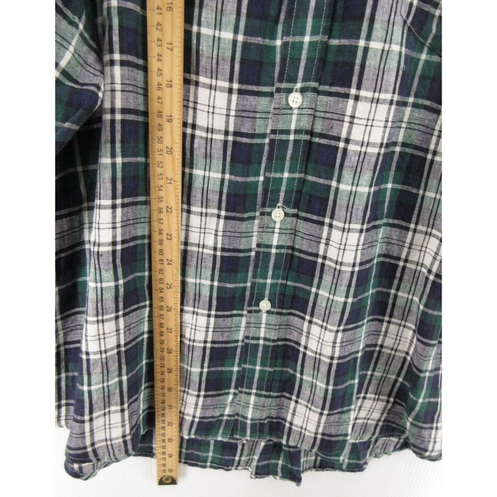 VINTAGE Gap Shirt XL Green Linen Button Up Tartan Plaid 90s Y2K Field - Picture 4 of 10